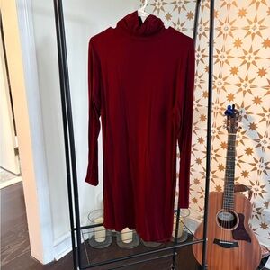 Bodycon Women's Burgundy Long Sleeve Turtleneck Dress